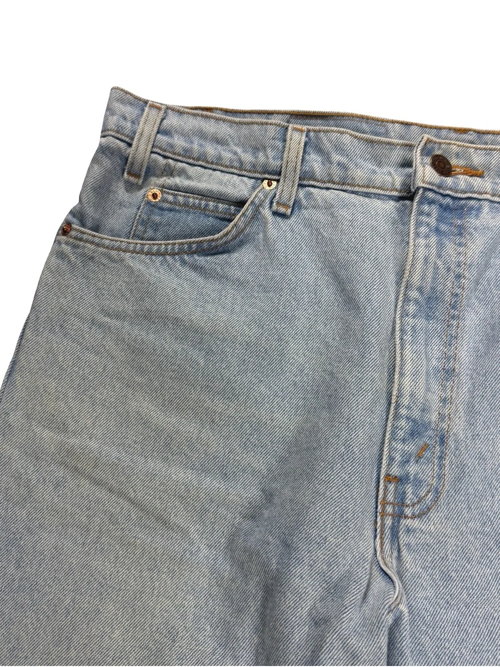 Vintage 90s Levis 505 Light Wash Orange Tab Blue Denim Jean Shorts Size 38